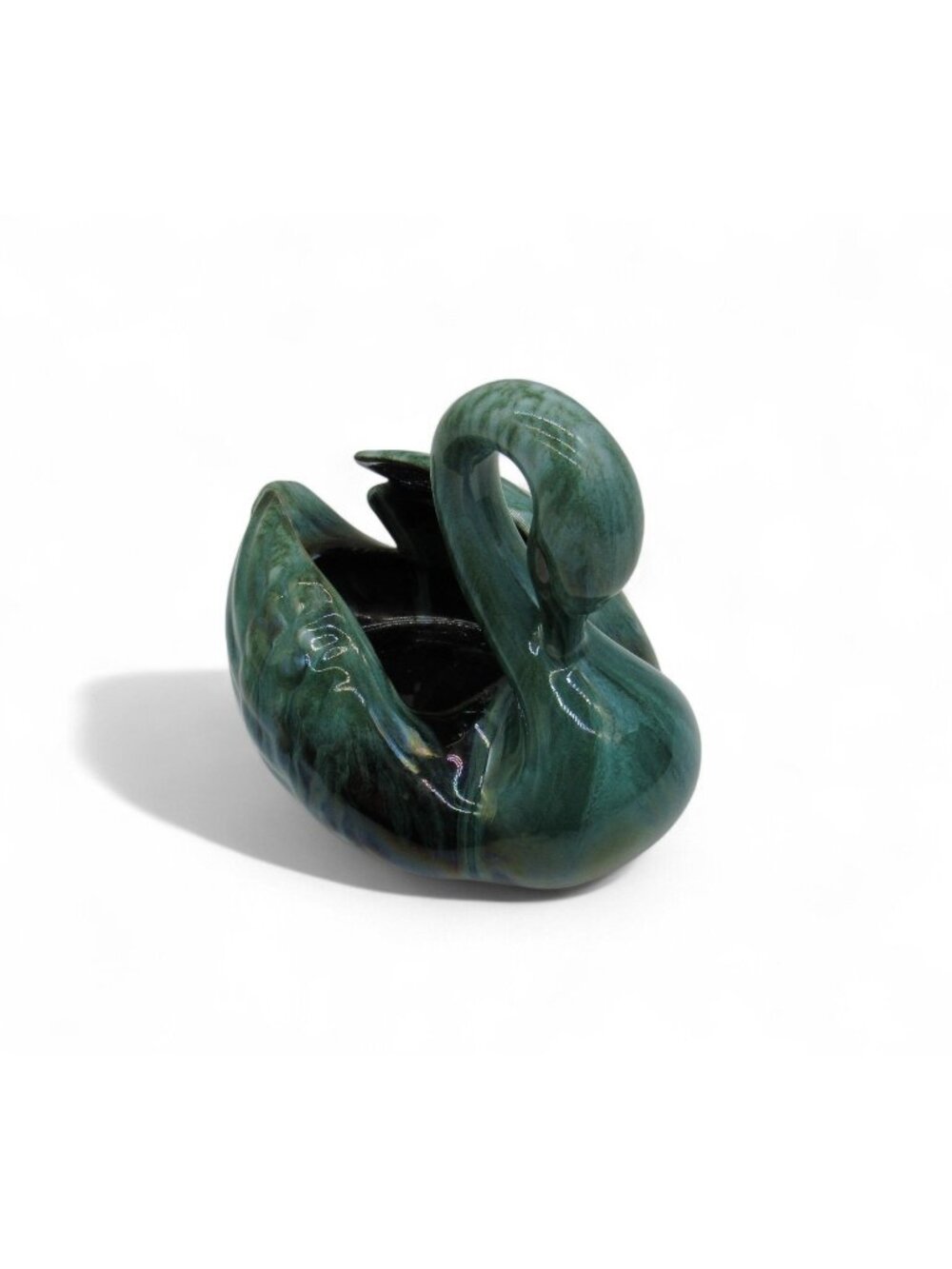 Blue Mountain Green Swan Planter Figurine Clay Vintage Gift Keepsake Canada 7"